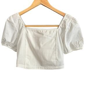 DOLLS KILL Current Mood | White Short Sleeve Crop Smocked | Size Medium